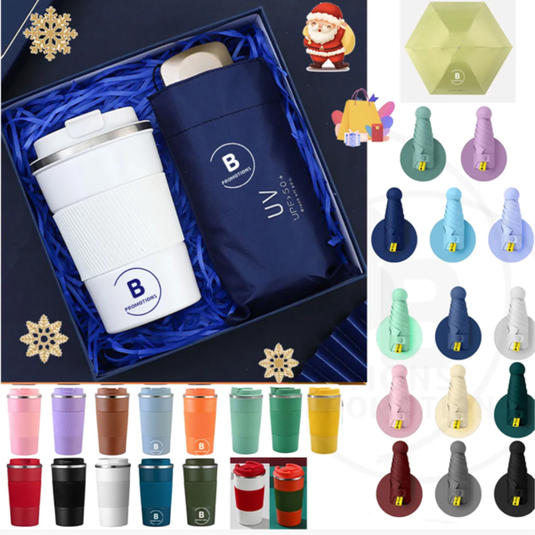 UV Protection Umbrella w/12oz Travel Coffee Mug Gift Box Set